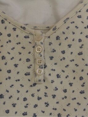 Brandy Melville Cream Ribbed Henley with Blue Floral Print